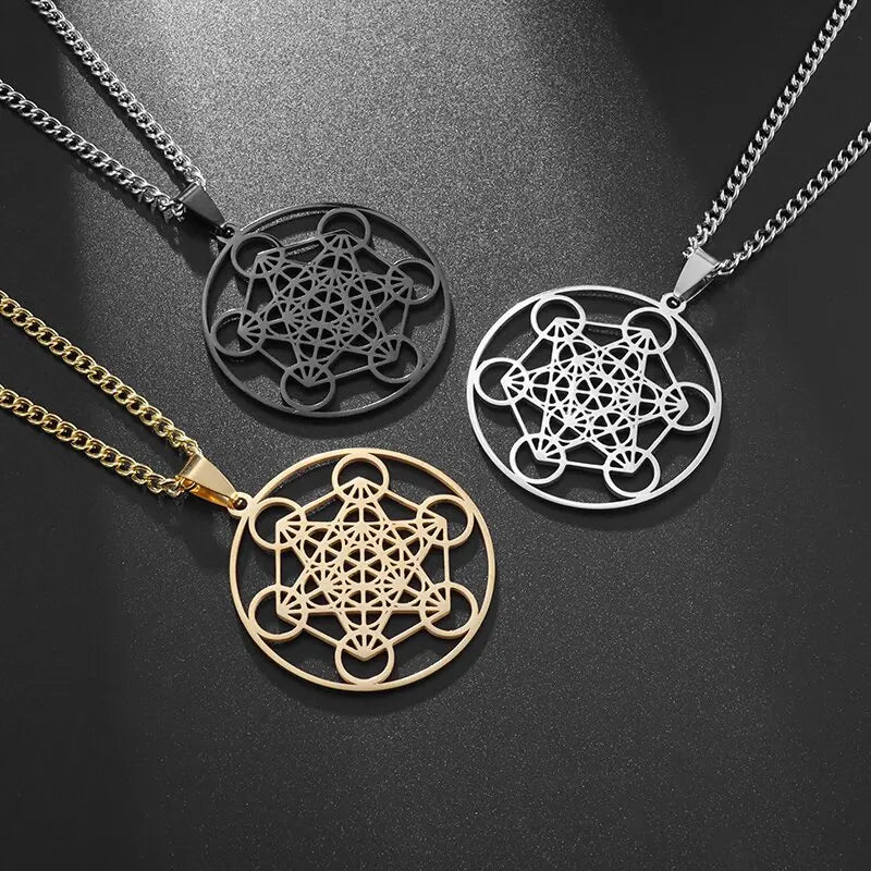 Metatron Pendant Archangel King Solomon Signet Necklace Stainless Steel Hollow Chain Jewelry Men Women Amulet Gift