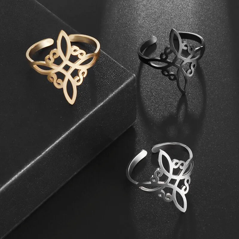 Women\'s Witchcraft Witch Knot Ring Stainless Steel Supernatural Opening Adjustable Ring Irish Celtic Knot Amulet Jewelry