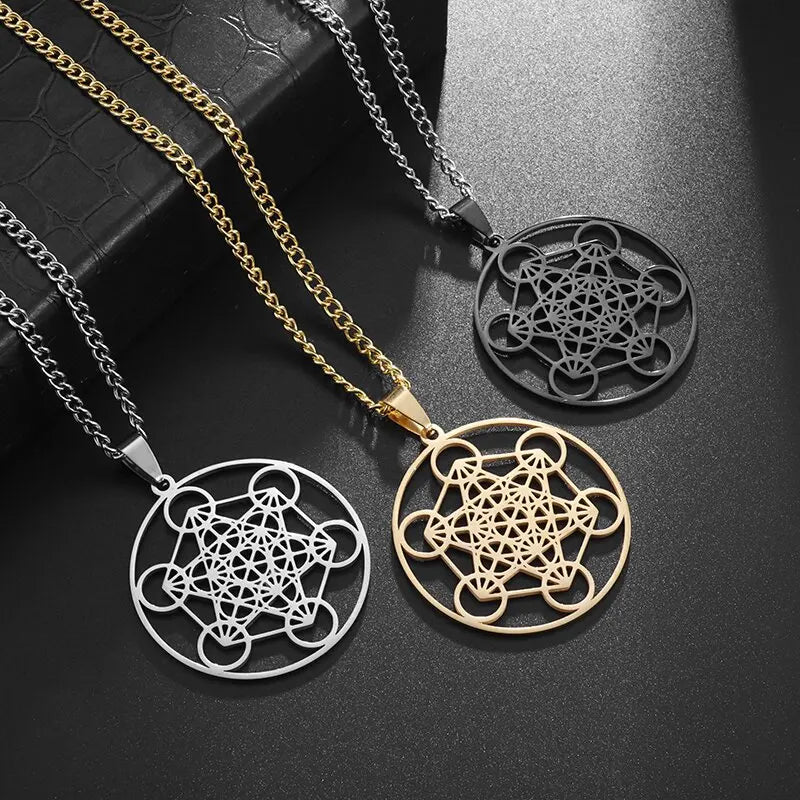 Metatron Pendant Archangel King Solomon Signet Necklace Stainless Steel Hollow Chain Jewelry Men Women Amulet Gift