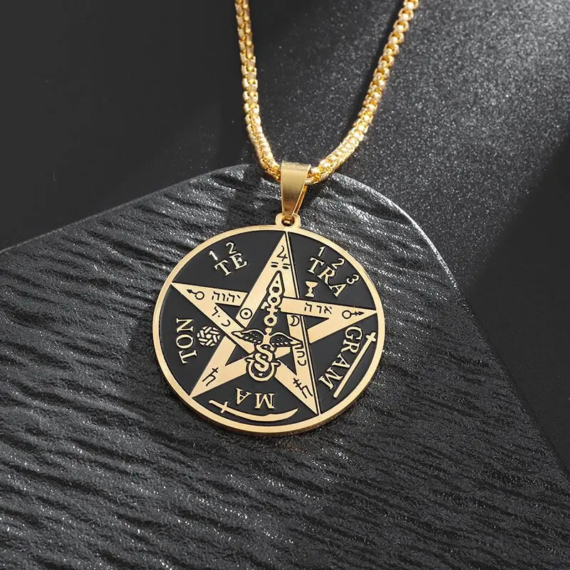 Witchcraft Pentagram Necklace Stainless Steel Men\\\\'s Jewish Hebrew Tetragrammaton Solomon Pendant  Amulet Jewelry