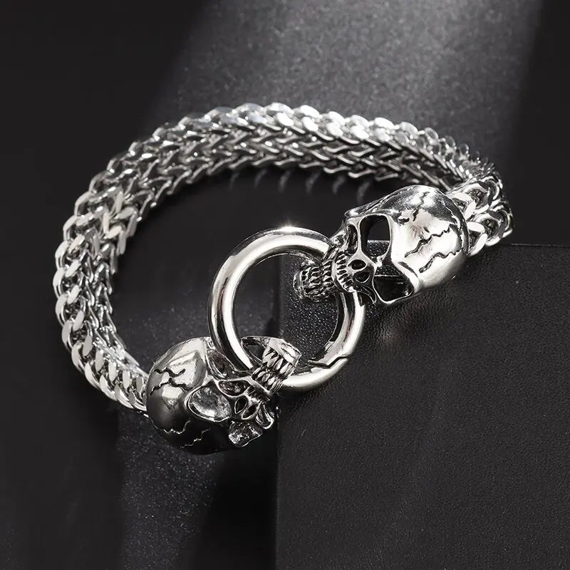 Hot Selling Classic Fashion Punk Stainless Steel Skull Bracelet Men\\\'s Charm Gothic Bracelet Jewelry Gift