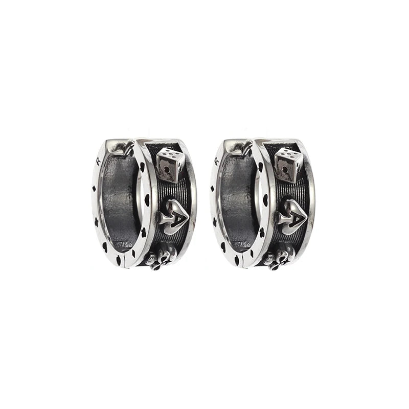 Vintage Gothic Skull Poker Ace of Spades Earrings Women\\\\'s Hypoallergenic Earrings Mens Hip Hop Rock Lucky Jewelry