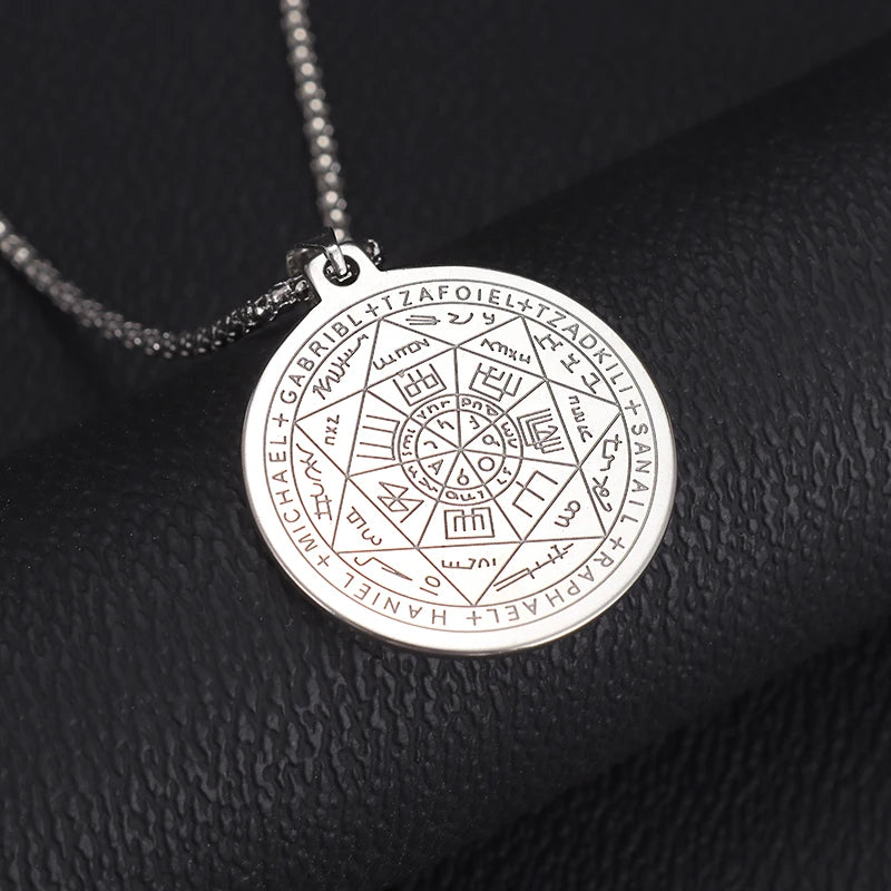 Stainless Steel 7 Archangel Seal Necklace Solomon Kabbalah Seal Pendant Men's Supernatural Protection Amulet Magical Jewelry